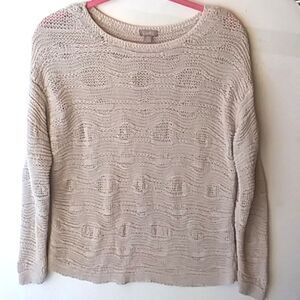 J.Jill. Oatmeal Color Wavy Pattern Rolled Ribbon Loose Knit Sweater